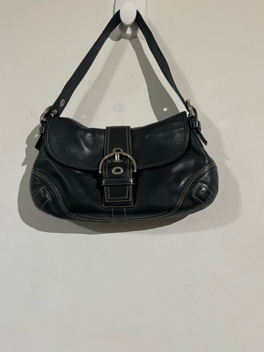 Coach SoHo Black medium Leather Shoulder Bag with Buckle Detail